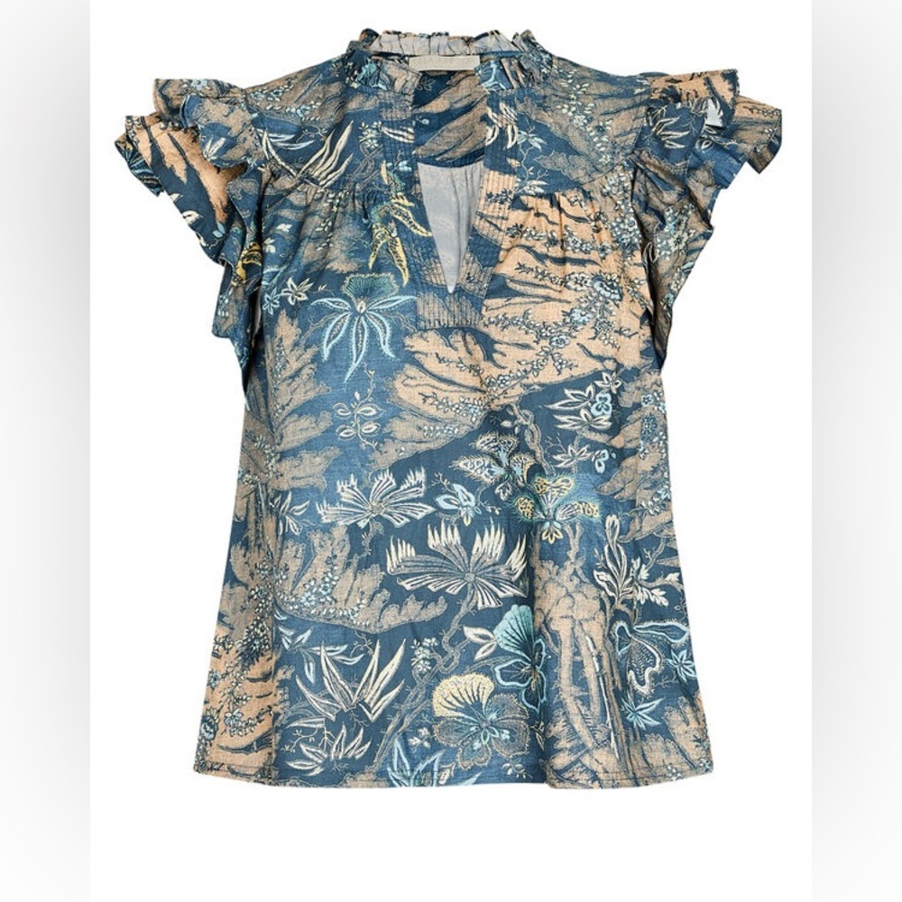 Lei Ruffled Printed Poplin Top